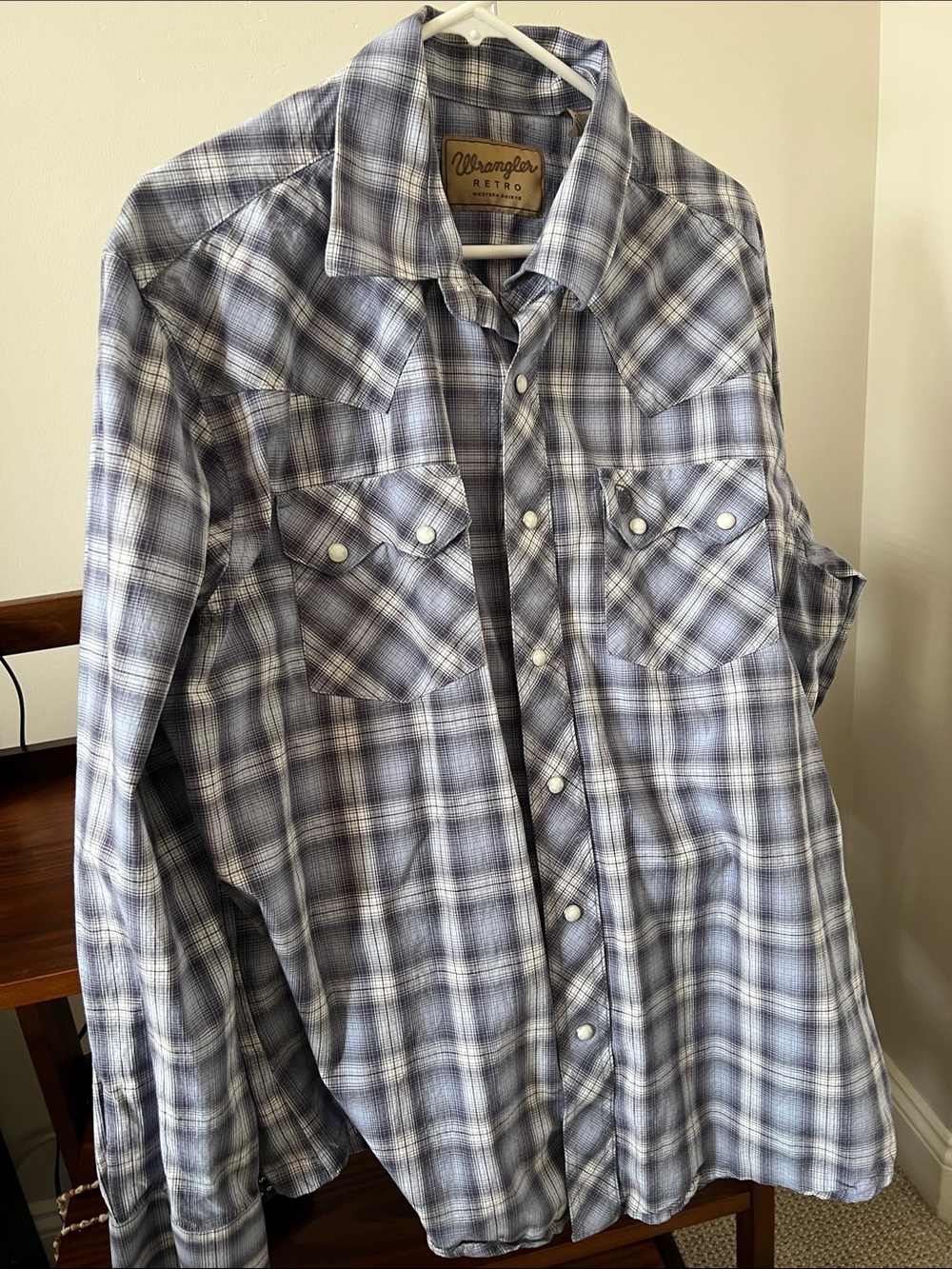 Wrangler Grey and Blue Plaid Western Snap Shirt
